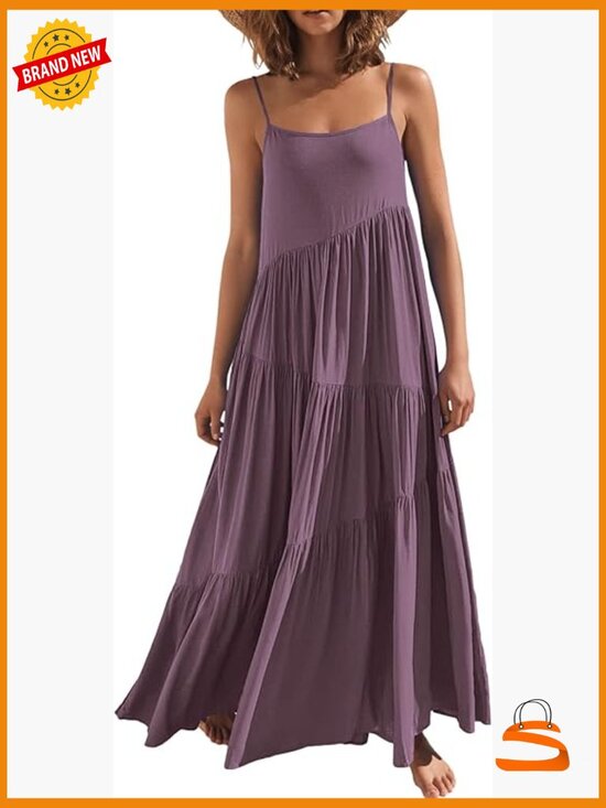 Dresses & Skirts - Women's Casual Loose Sleeveless Sundress Spaghetti Strap Flowy Maxi Dress